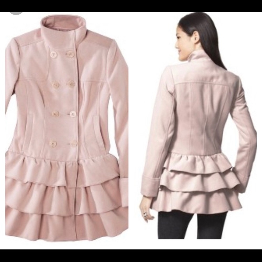 Brown pea coat with ruffles